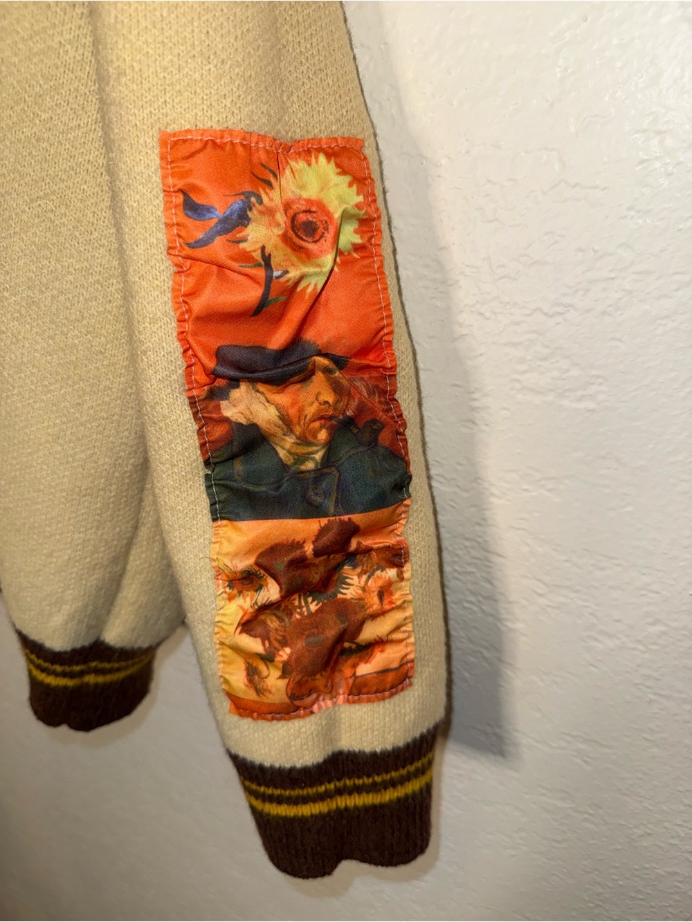 Aelfric Eden Cream Crewneck Sweater with Orange Printed Elbow Patch